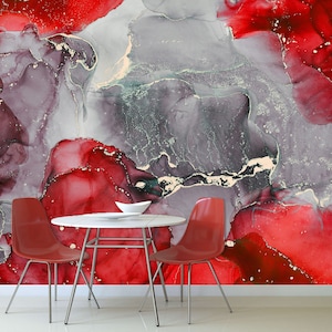 Red Wallpaper Peel and Stick Abstract Marble Mural Fashion Wallpaper Office Wallpaper Modern Wall Mural Bedroom Wallpaper Red Wall Covering