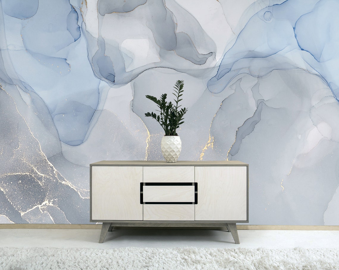 Blue Marble Abstract Peel and stick Wallpaper Wall Mural Etsy