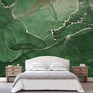 Dark Green Peel and Stick Wallpaper Wall Mural Marble Bedroom Living