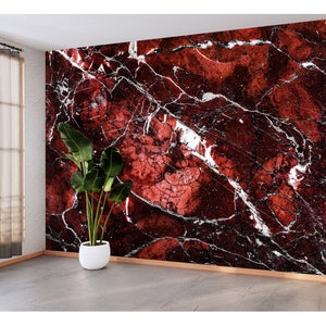Dark Red Emperador Wallpaper Marble Stone Texture Wall Murals Abstract Accent Wallpaper Peel and Stick Living Room Bedroom Wall Decor Print