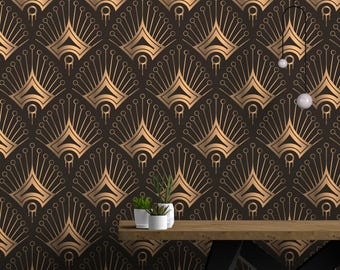 Art Deco Wallpaper – Gatsby Fan Wallpaper - Luxury Dark Wallpaper - Geometric Vintage Wallpaper Rolls - Peel and Stick / Unpasted
