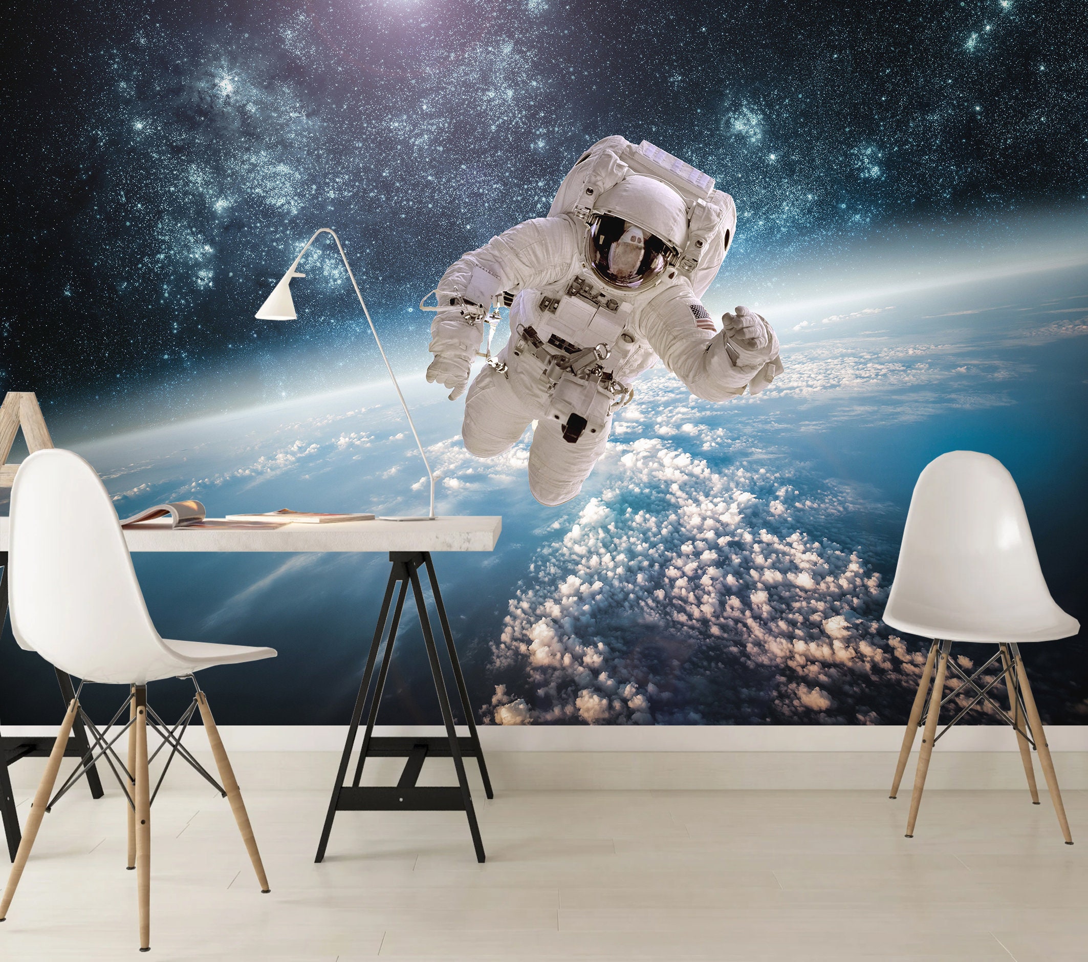 Astronaut Outer Space Wallpaper Gaming Room Playroom Wall Etsy Australia
