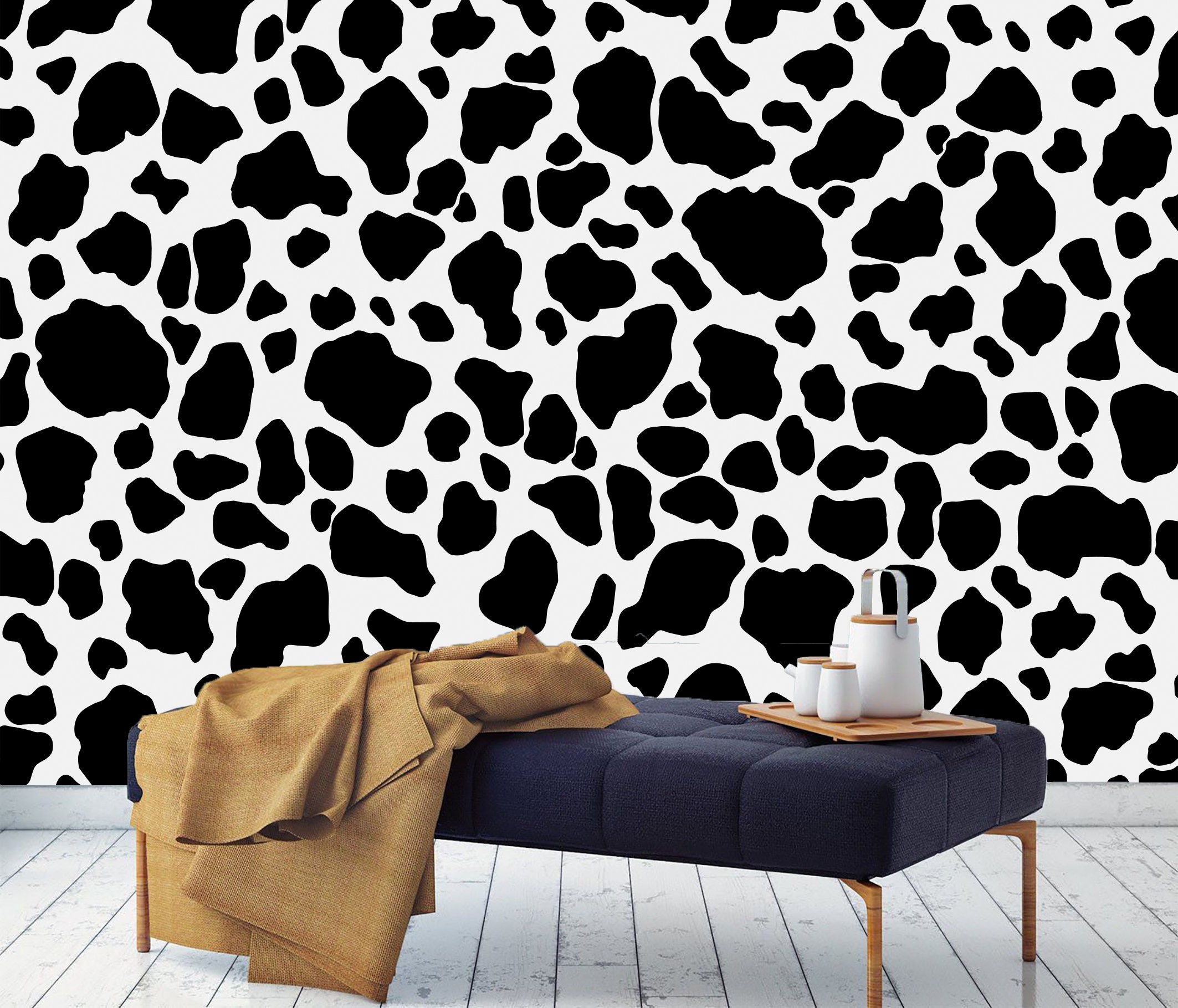 Cow Pattern Wallpaper Peel and Stick Black and White Wall - Etsy
