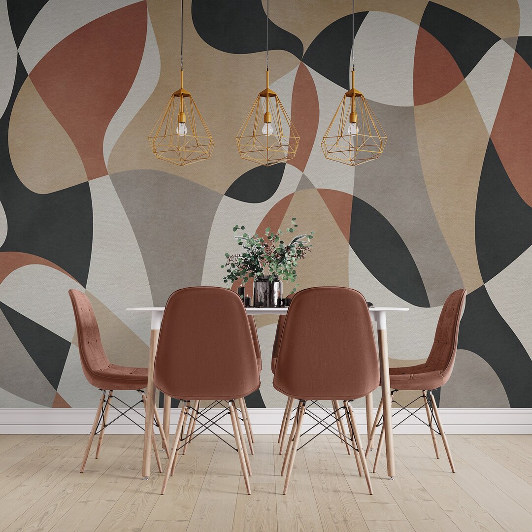 Geometric Modern Wall Decor - Etsy - Neutral Minimalist Geometric Wallpaper Living Room