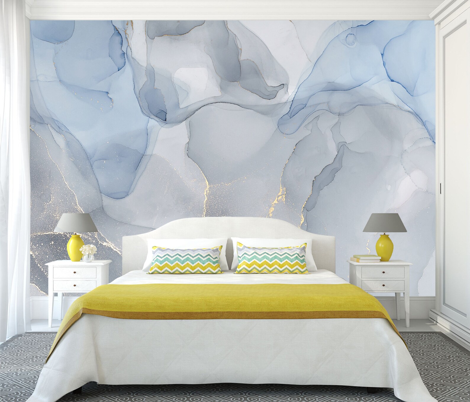 Blue Marble Abstract Peel and stick Wallpaper Wall Mural Etsy