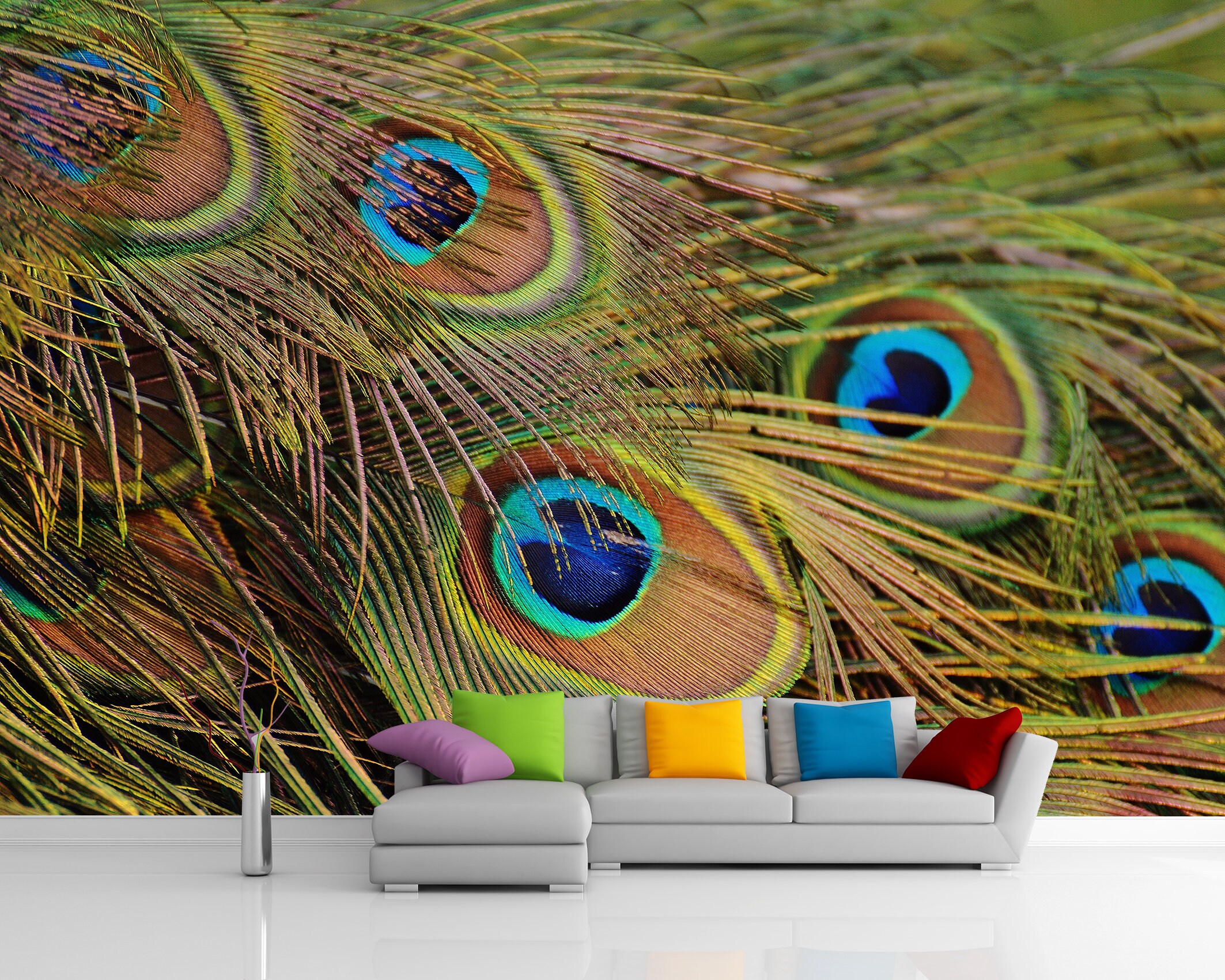 Peacock Feathers Bedroom Wallpaper Peel and Stick Etsy