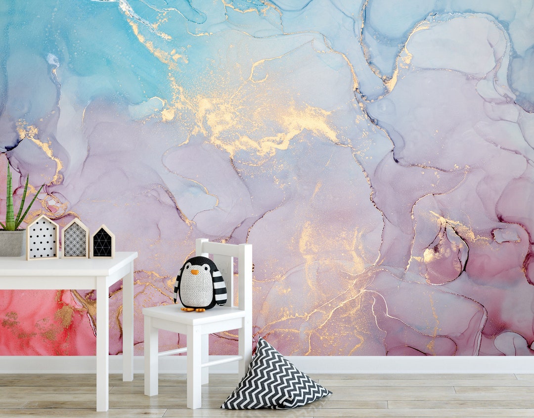 Pink Blue Wall Mural Abstract Wallpaper Accent Wallpaper Aesthetic Wallpaper  Peel and Stick Girls Wallpaper Teenage Girl Room Art Wallpaper - Etsy, image size:1080x845