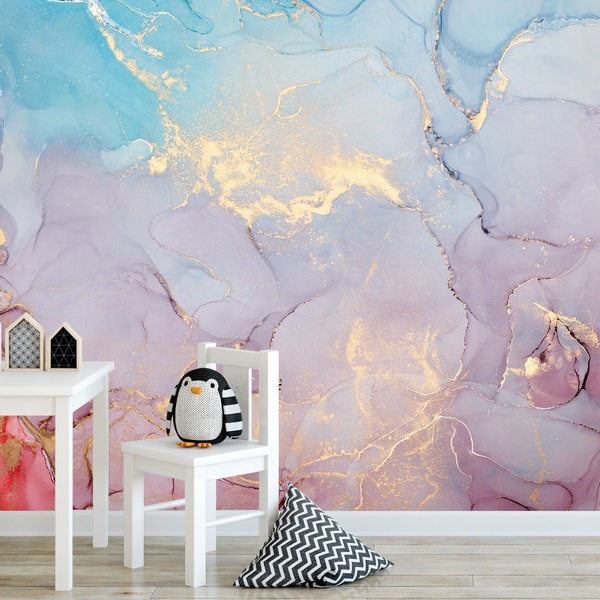 Pink Blue Wall Mural Abstract Wallpaper Accent Wallpaper Aesthetic Wallpaper Peel and Stick Girls Wallpaper Teenage Girl Room Art Wallpaper