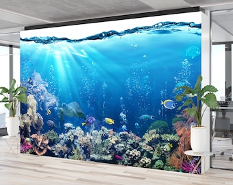 Mural de pared con diseño de peces de arrecife de coral, despegable y adhesivo o tradicional, vida submarina del océano, papel tapiz de peces coloridos, decoración de pared submarina