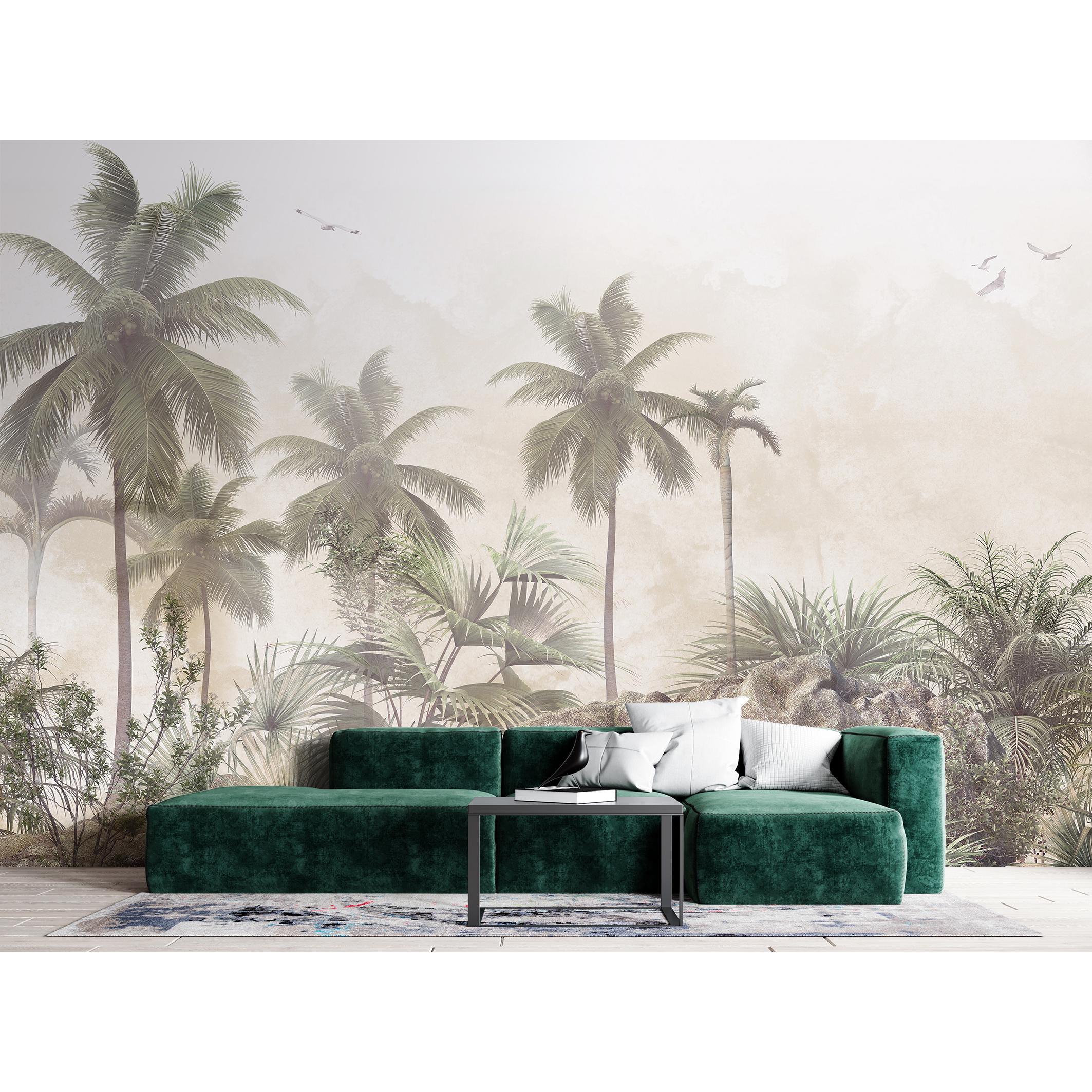 Mural de pared de palmeras: papel tapiz vintage de naturaleza tropical, mural de selva y bosque, papel tapiz escénico neutro, autoadhesivo/tradicional