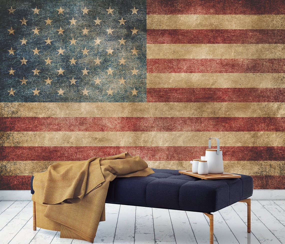 American Flag Wall Mural Vinyl Wallpaper Peel and Stick Large Etsy