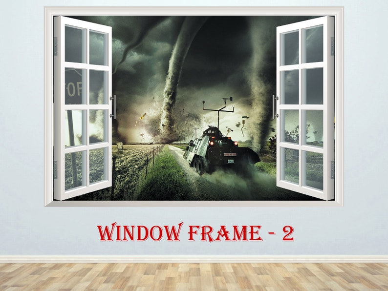 Pursuit of tornado 3D Window effect Window Poster Wall Sticker Window Print Nursery Decal Kids room Decor Art Mural Fantasy prints Tornado