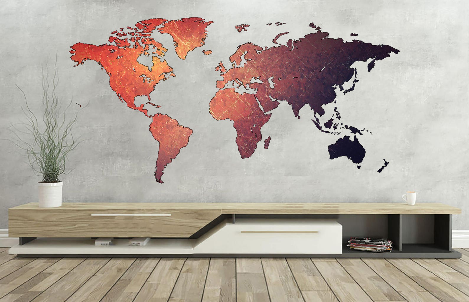Abstract World map Decal Modern art Map world decal Wall