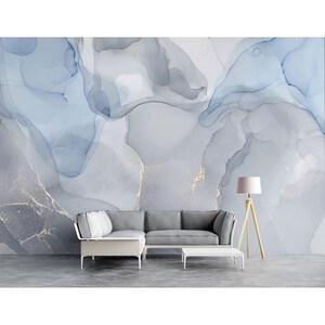 Blue Marble Abstract Peel and Stick Wallpaper Mural Self-Adhesive / Unpasted Modern Bedroom Wall Decor