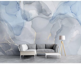 Blue Marble Abstract Peel and Stick Wallpaper Mural Self-Adhesive / Unpasted Modern Bedroom Wall Decor