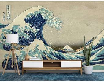 Japanese Wallpaper The Great Wave off Kanagawa Wall Mural Peel and Stick Vintage Wallpaper Bedroom Living Room Japan Wall Decor