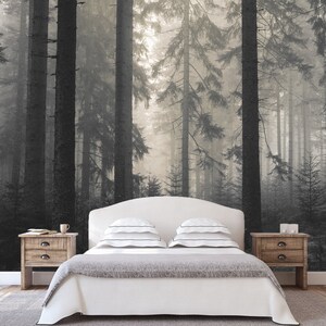 Dark Foggy Forest Wallpaper Peel and Stick \ Traditional | Misty Trees Wallpaper Mural Modern Wall Decor Bedroom Living Room Wallpaper Moody image 10