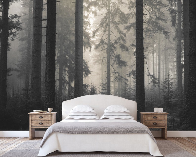 Dark Foggy Forest Wallpaper Peel and Stick \ Traditional | Misty Trees Wallpaper Mural Modern Wall Decor Bedroom Living Room Wallpaper Moody image 10