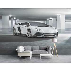 Sportwagen Wandbild Lamborghini Supercar Wandbild Tapete Schälen und Aufkleben Garagen-Tapete Auto-Wanddruck Lambo-Tapete Jungenzimmer Wandkunst