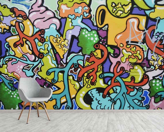 Graffiti Wallpaper Street Art Wallpaper Peel And Stick Etsy