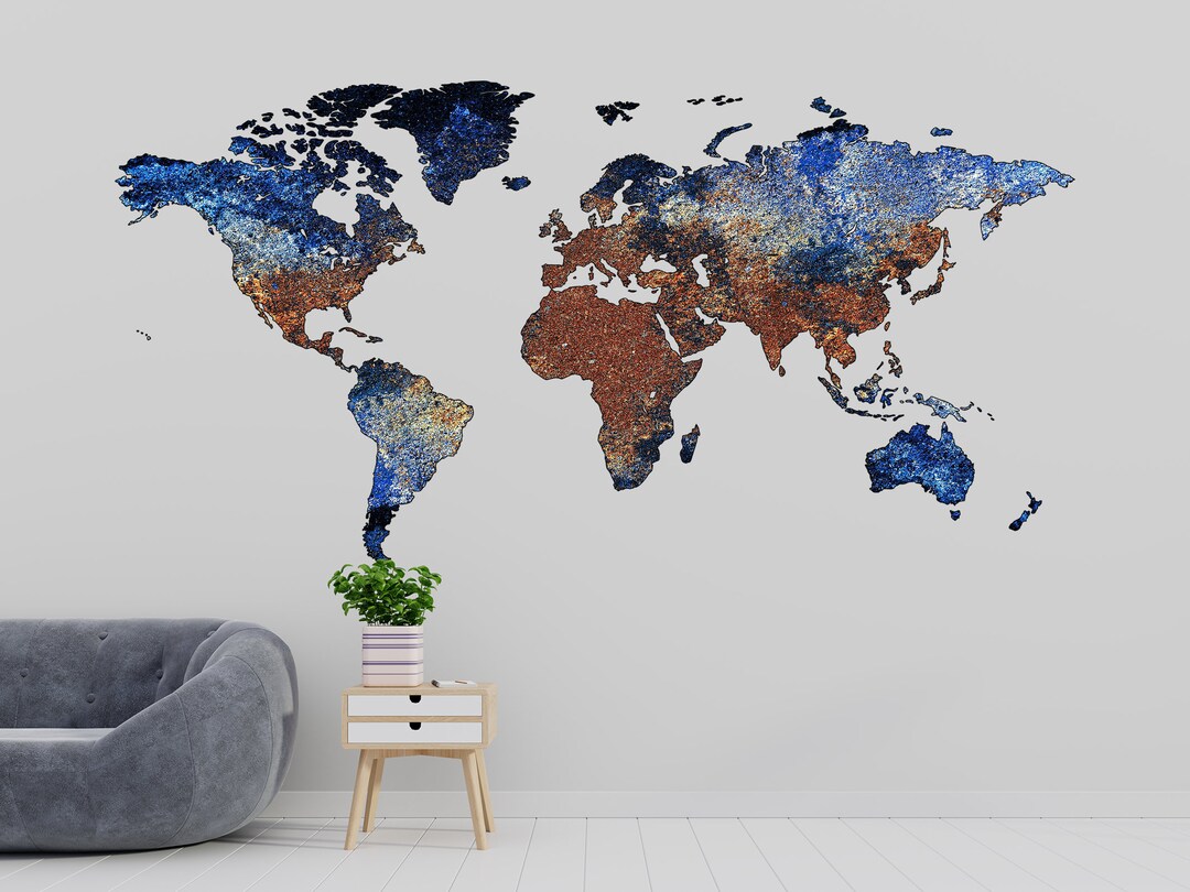 World Map Art Wall Decal Abstract Map Wall Sticker World Map Wall Decor ...