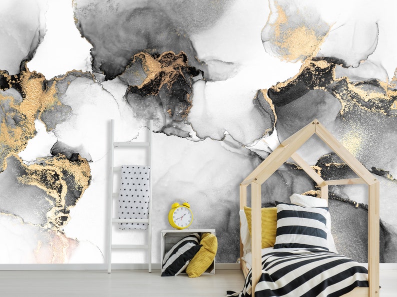 Abstract Grey Wall Mural Wallpaper Marble Wall Print Modern Etsy