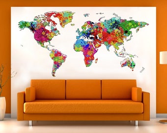 Colorful World Map Wall Decal - Large Vinyl Sticker for Modern Travel Decor