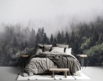 Foggy Forest Wallpaper Mural - Moody Scenic Landscape Peel and Stick / Non-pasted