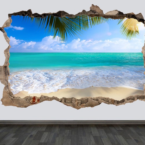 Palm Tree Beach Wall Decal 3D Window Tropical Beach Decal Etsy UK