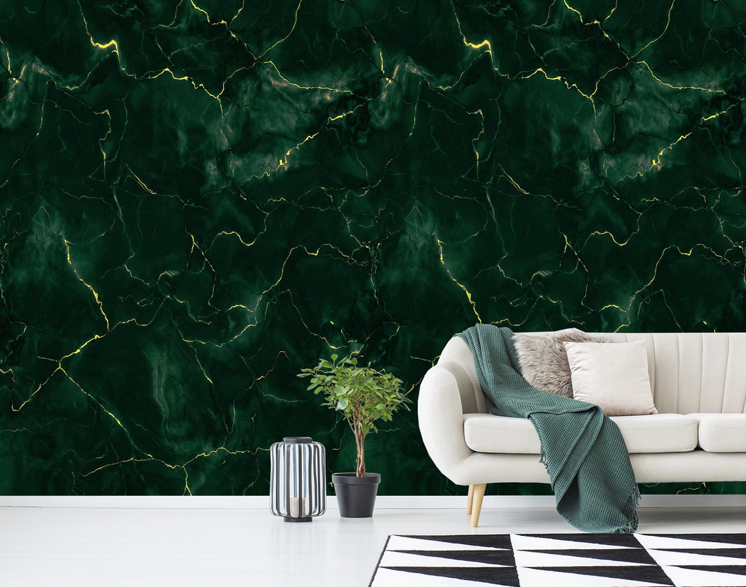 Dark Green Wall Mural Peel and Stick Marble Wallpaper Bedroom - Etsy