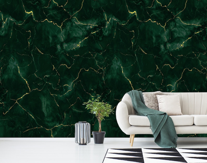 Dark Green Wall Mural Peel and Stick Marble Wallpaper Bedroom - Etsy