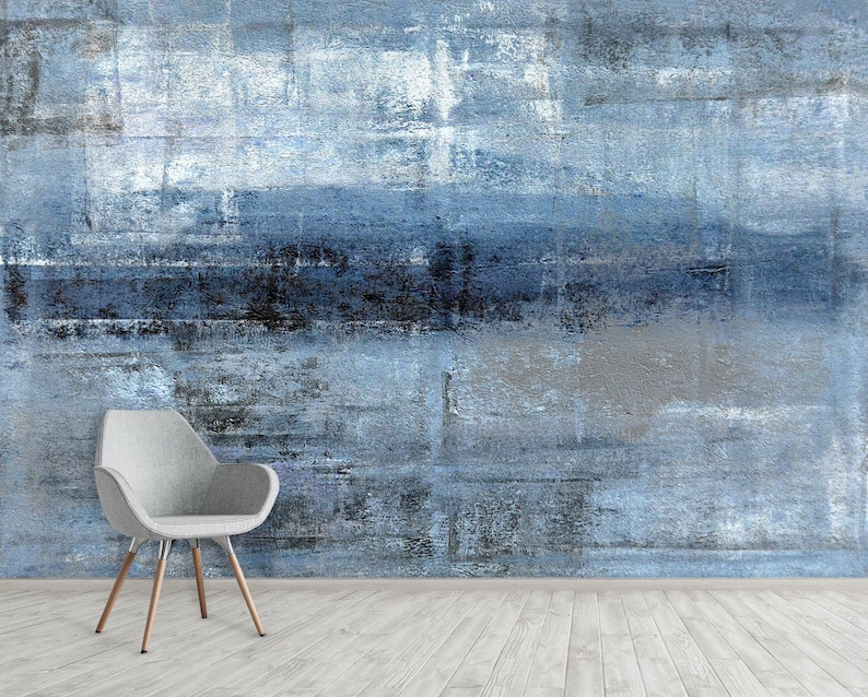 Abstract Blue Grey Wall Mural Print Wallpaper Office Wallpaper - Etsy