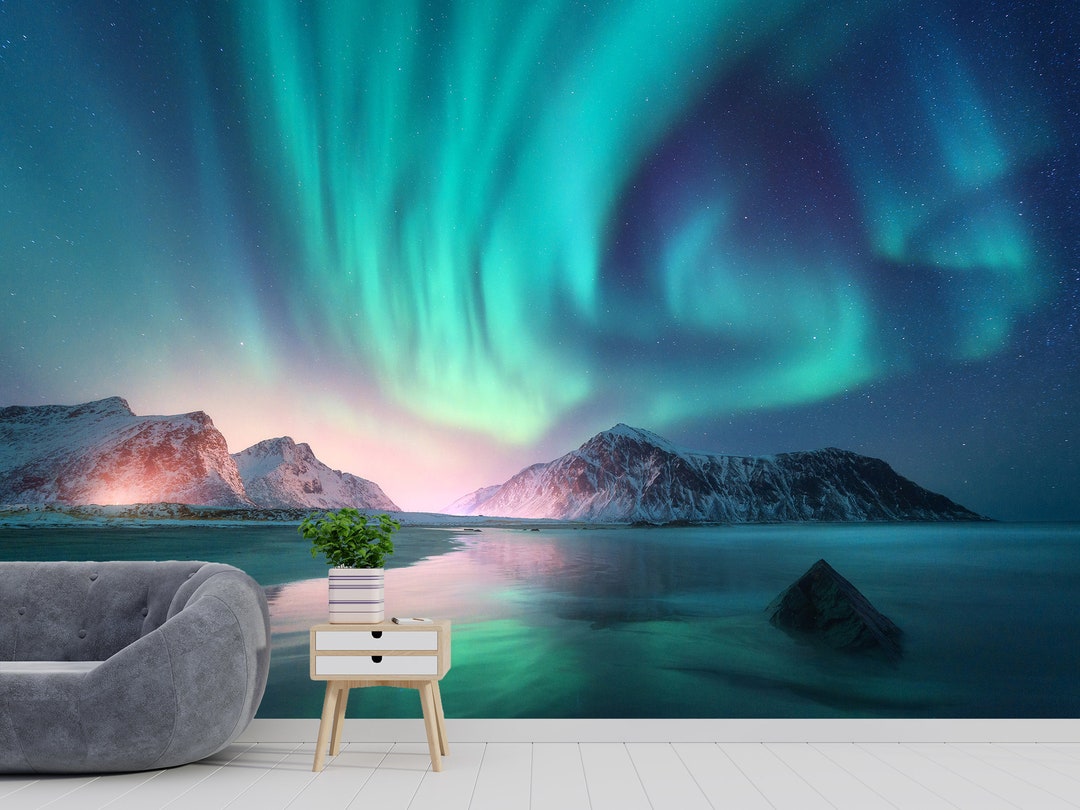 Northern Lights Wall Mural Wallpaper Peel and Stick Aurora Borealis Bedroom Wallpaper Night Sky