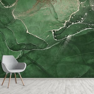 Dark Green Peel and Stick Wallpaper Wall Mural Marble Bedroom Living
