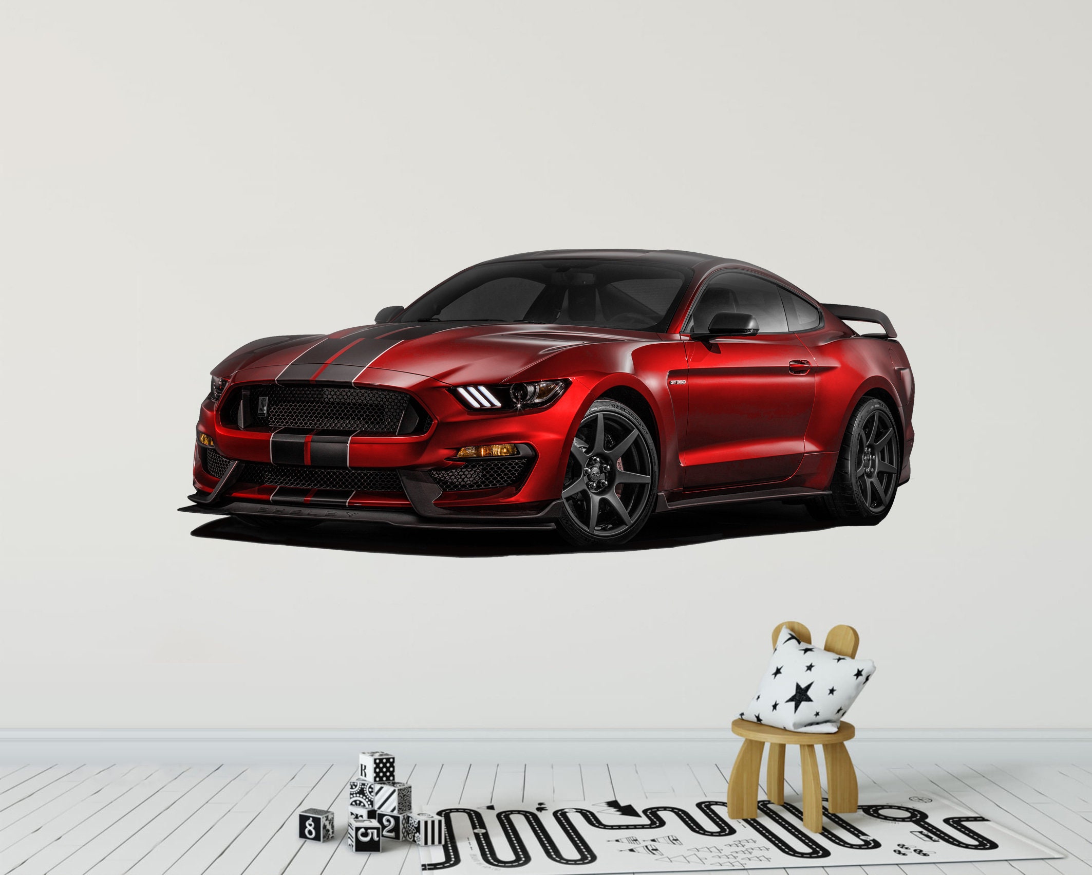 Red Ford Mustang Wall Decal Car Wall Sticker Gift for Boy Sport Car Sticker  Supercar Decal Kids Wall Decal Boy Room Wall Sticker Print