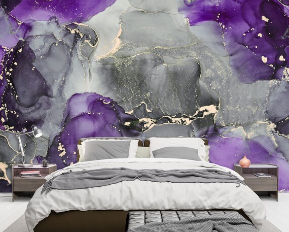 Violet Purple Abstract Marble Wall Mural Peel and Stick Bedroom