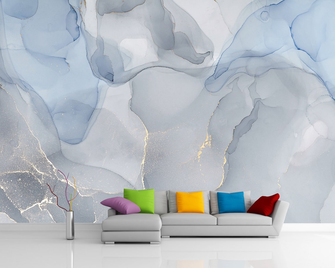 Blue Marble Abstract Peel and stick Wallpaper Wall Mural | Etsy