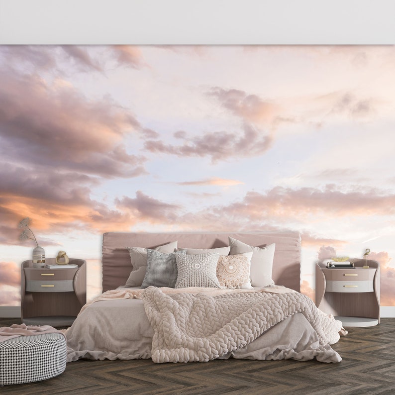 Blush Pink Clouds Mural Wallpaper Sky Sunset Aesthetic Wallpaper Peel ...
