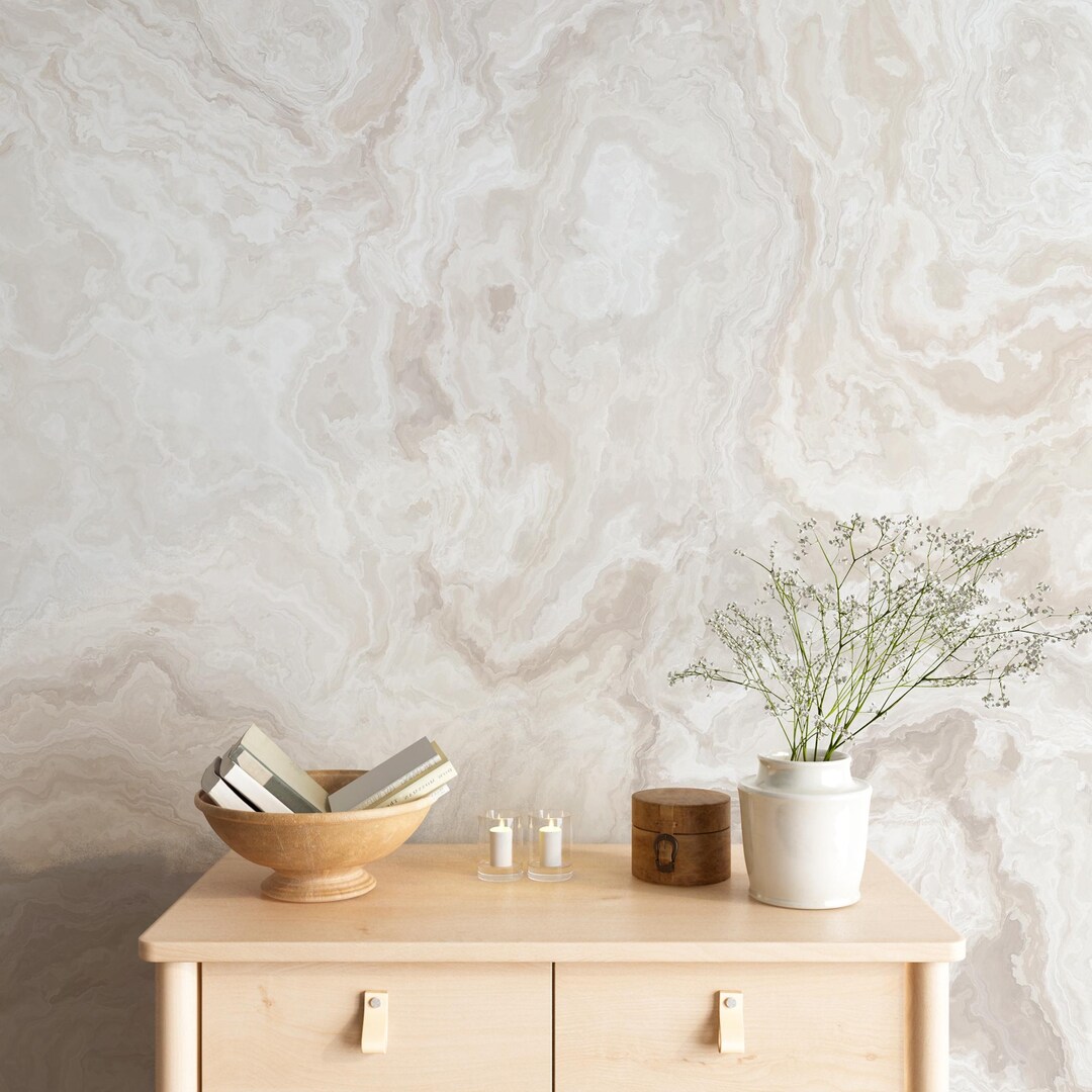 Beige Marble Peel and Stick Wallpaper – Removable Abstract Neutral Wall ...