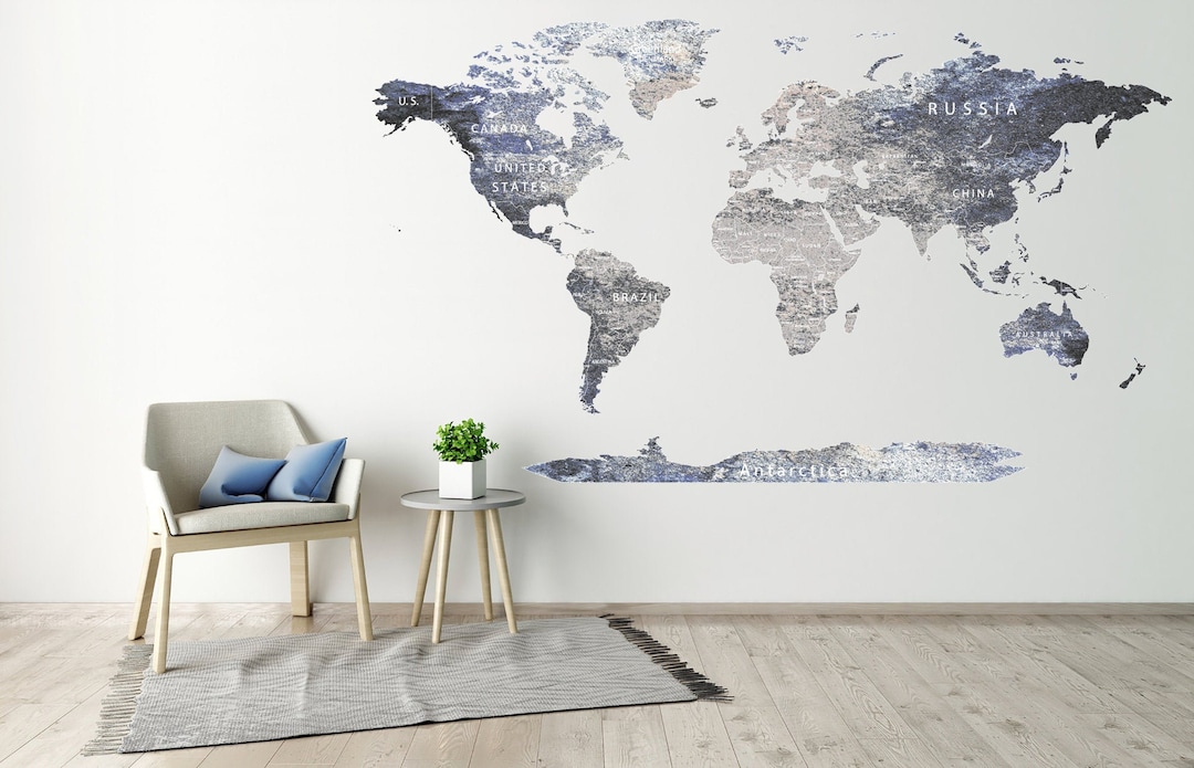 World Map Wall Sticker Map Decal Abstract Wall Art Travel Room Etsy