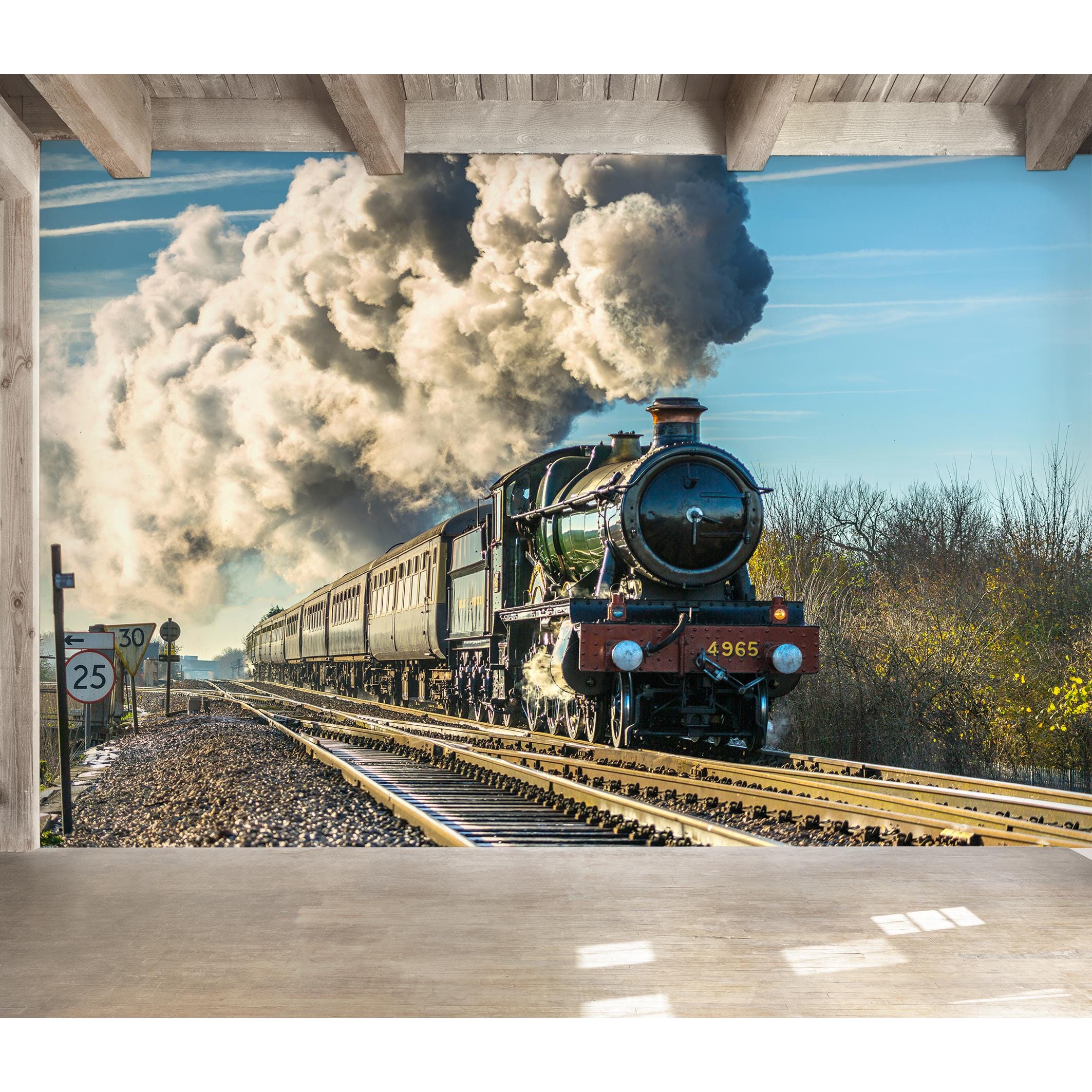 Steam Locomotive Wallpaper Train Mural Peel and Stick Self-adhesive ...