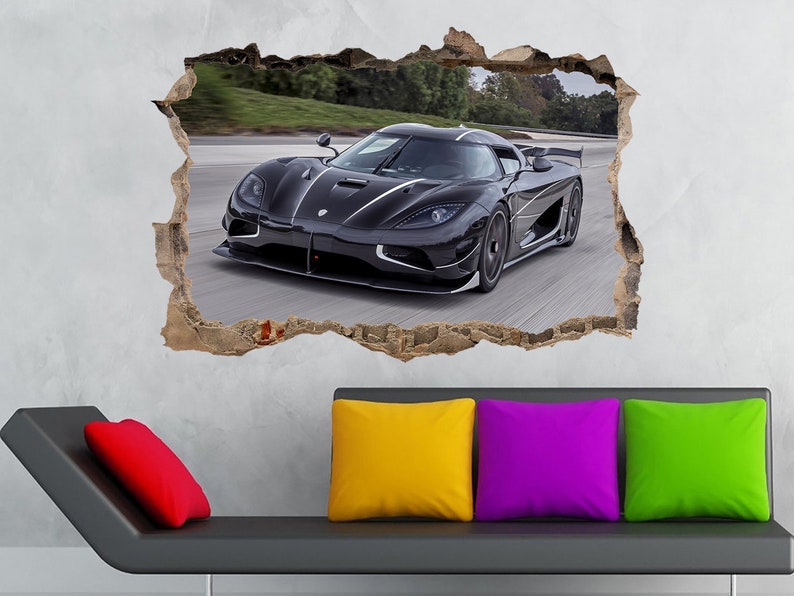 Koenigsegg Agera R 3D Wall crack Koenigsegg Prints Cars Poster Koenigsegg sticker Sport Car Super car Decal Garage decor Nursery Kids decor