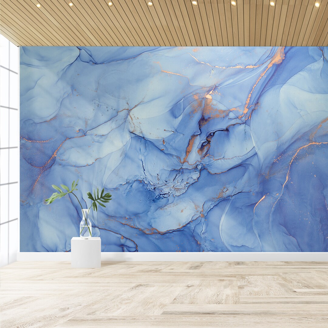 Blue Abstract Marble Wallpaper Peel and Stick Wall Mural Fluid-art ...