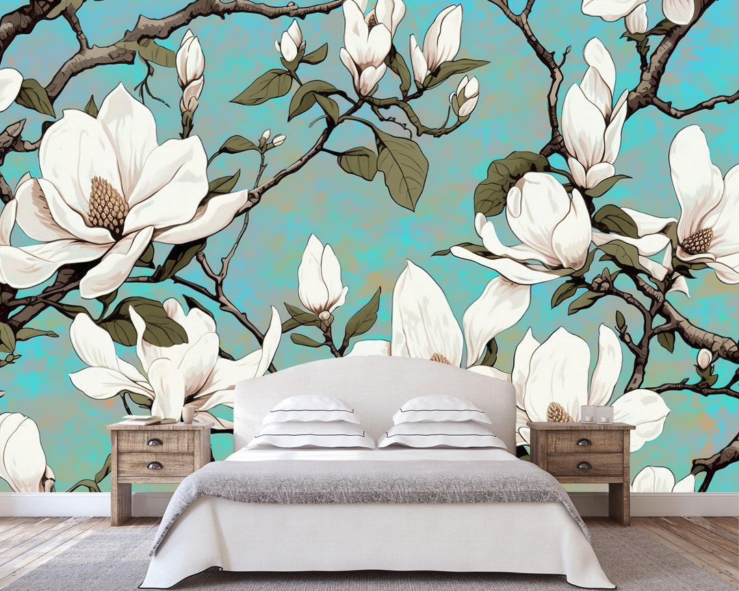 Magnolia Peel and Stick Wallpaper Floral Botanical Magnolia Etsy