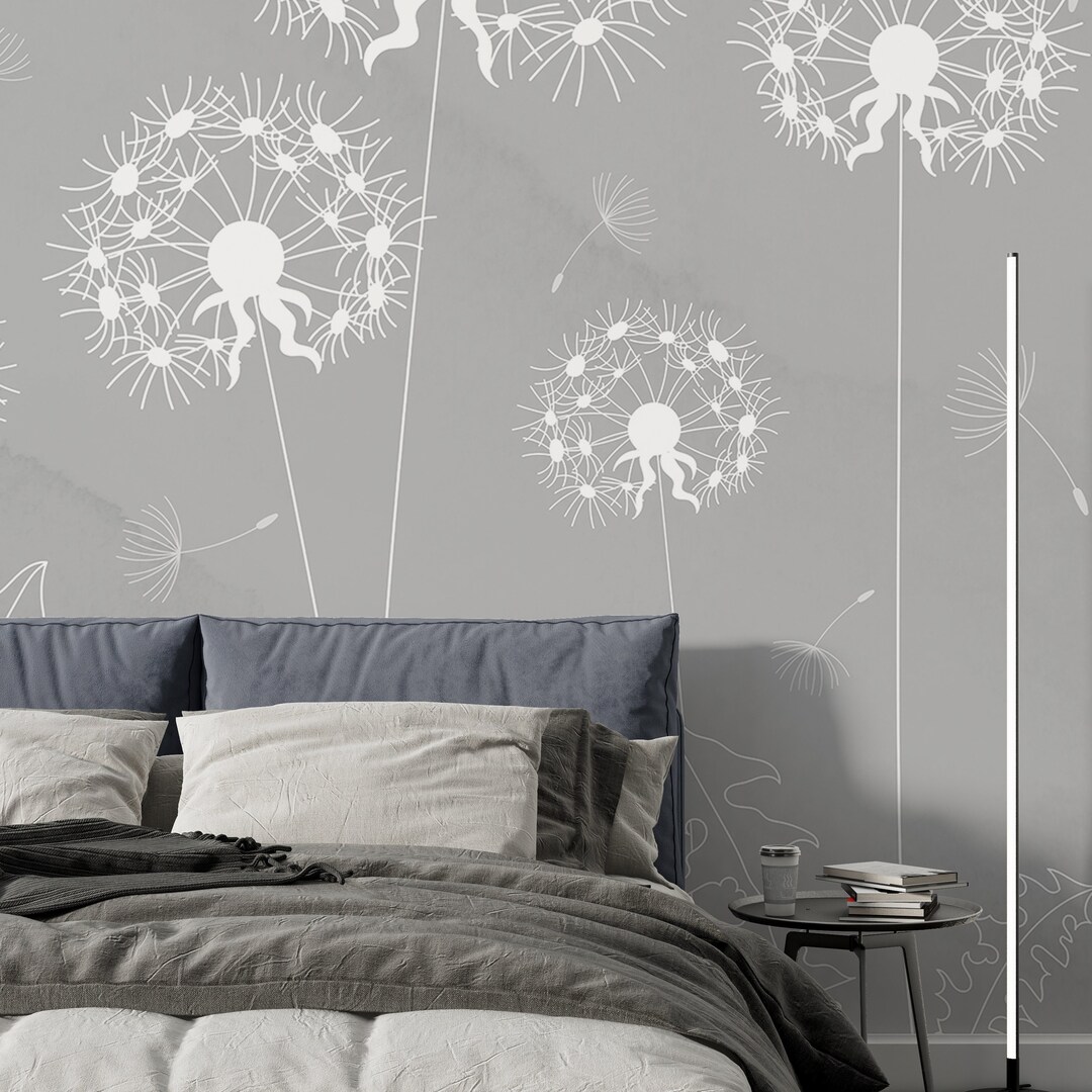 Dandelion Line Art Wallpaper Minimalist Abstract Dandelions Wall Mural