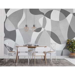 Gray Abstract Wallpaper – Contemporary Geometric Wall Art Mural Peel and Stick Black and White Boho Wallpaper Traditional Wall Decoration