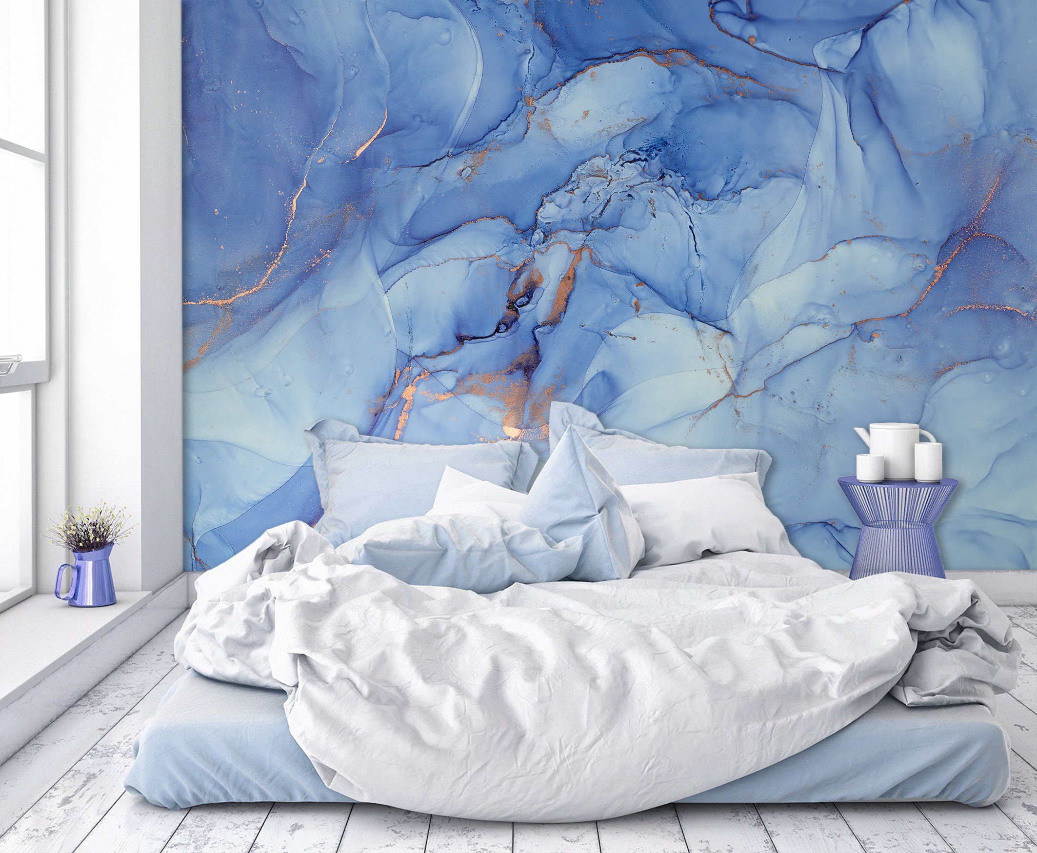 Blue bedroom wallpaper deals