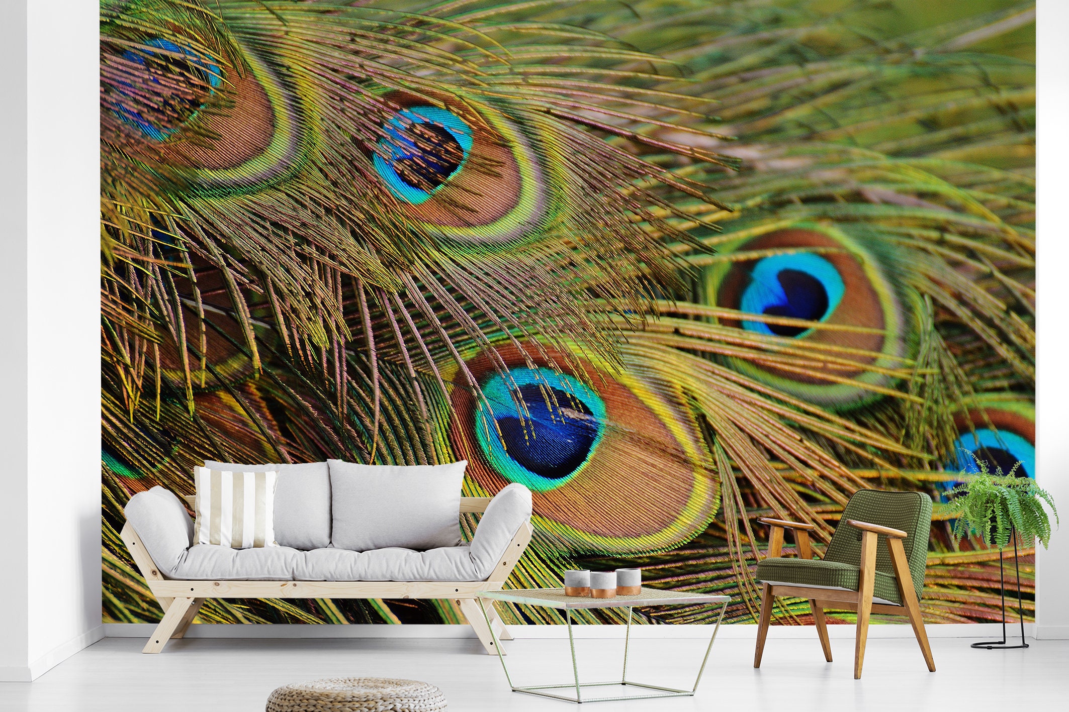 Peacock Feathers Bedroom Wallpaper Peel and Stick Etsy