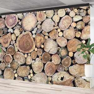 Carta da parati con stampa a fette di legno, carta da parati staccabile e adesiva, carta da parati con tronchi di legno, carta da parati rustica in stile ecologico, carta da parati scandinava decorativa