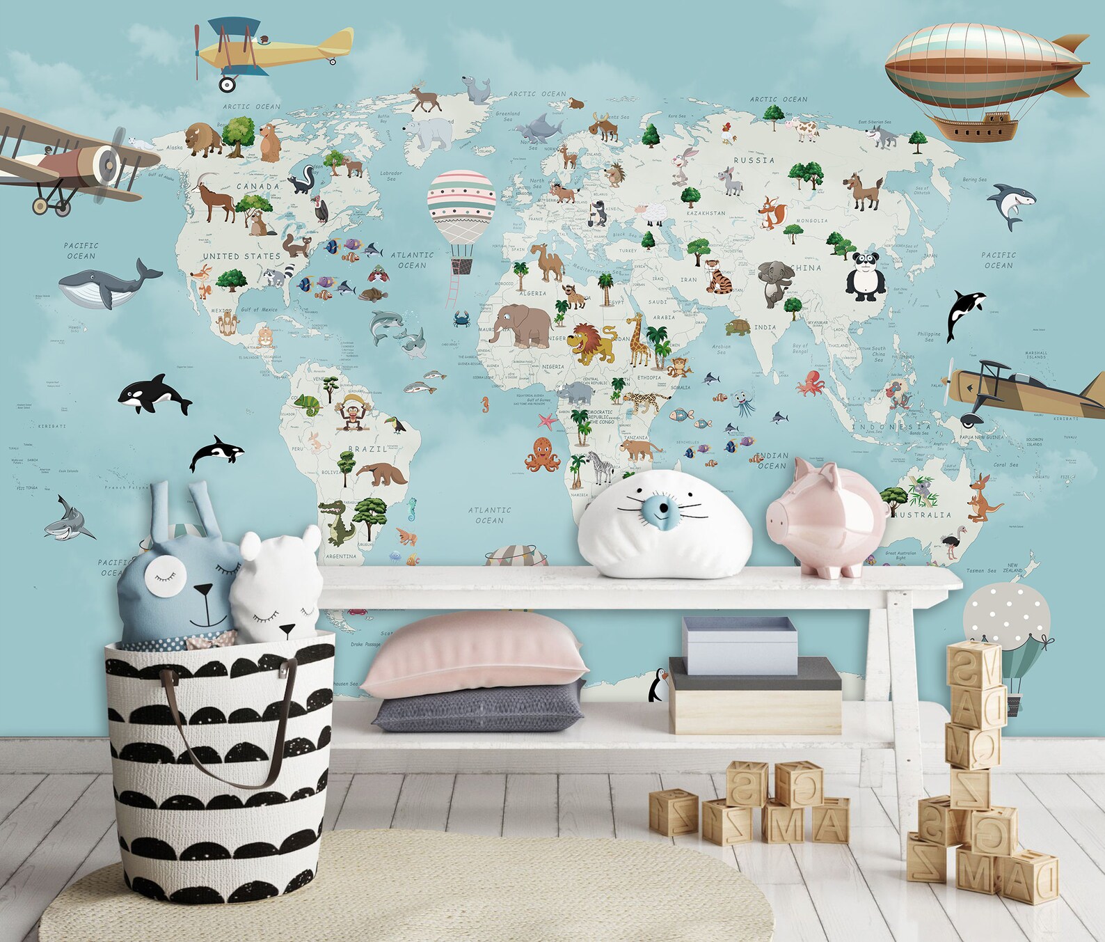 Nursery Wallpaper Map of the World Peel and Stick Educational Etsy